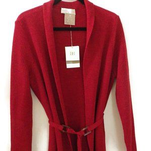 Doncaster Red Cardigan Knit Sweater Belted New With Tags Size M